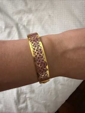 Coach Gold-Tone Bangle with Purple Signature 'C' Pattern